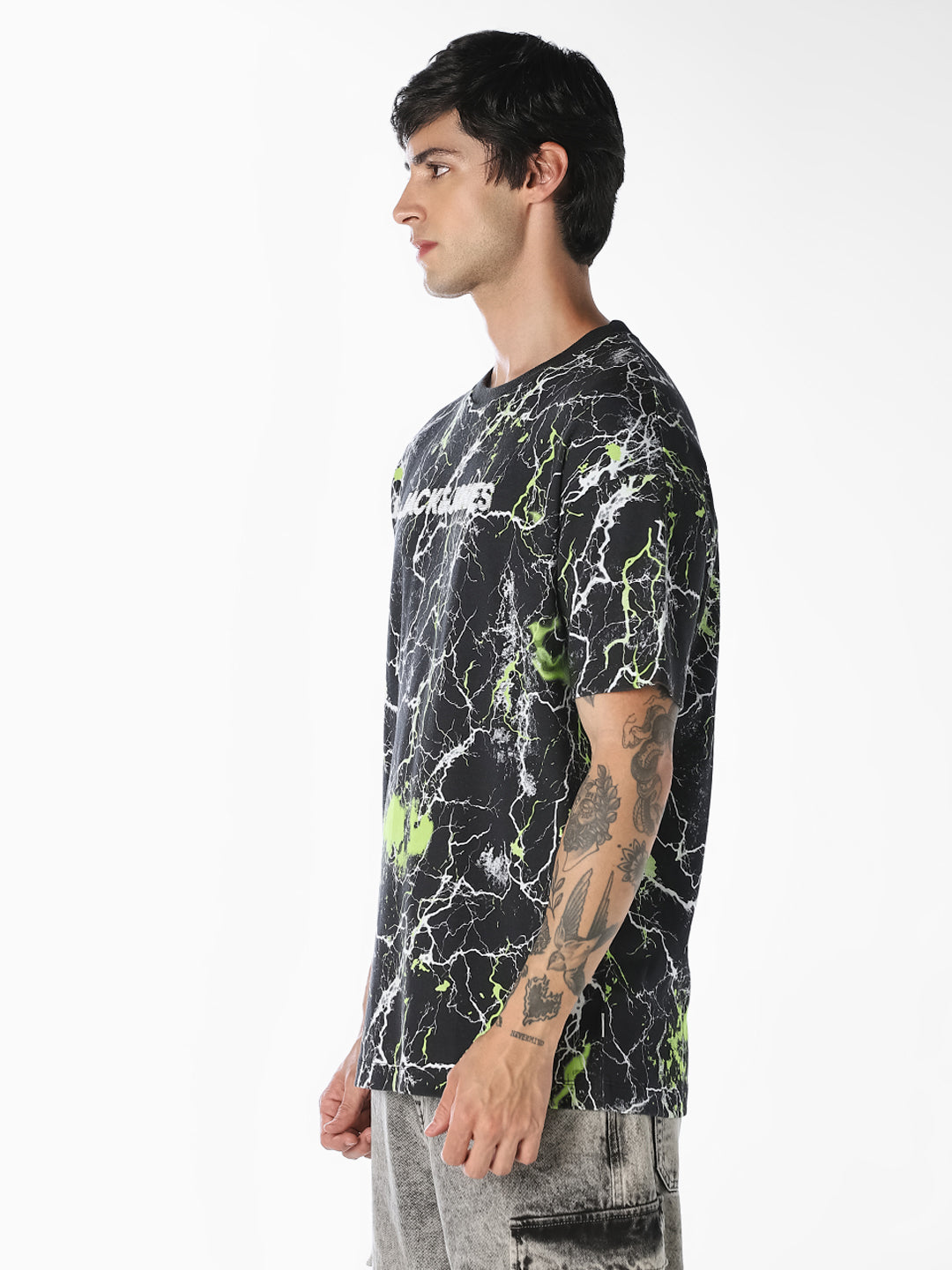 Black Marble Print Oversized T-Shirt