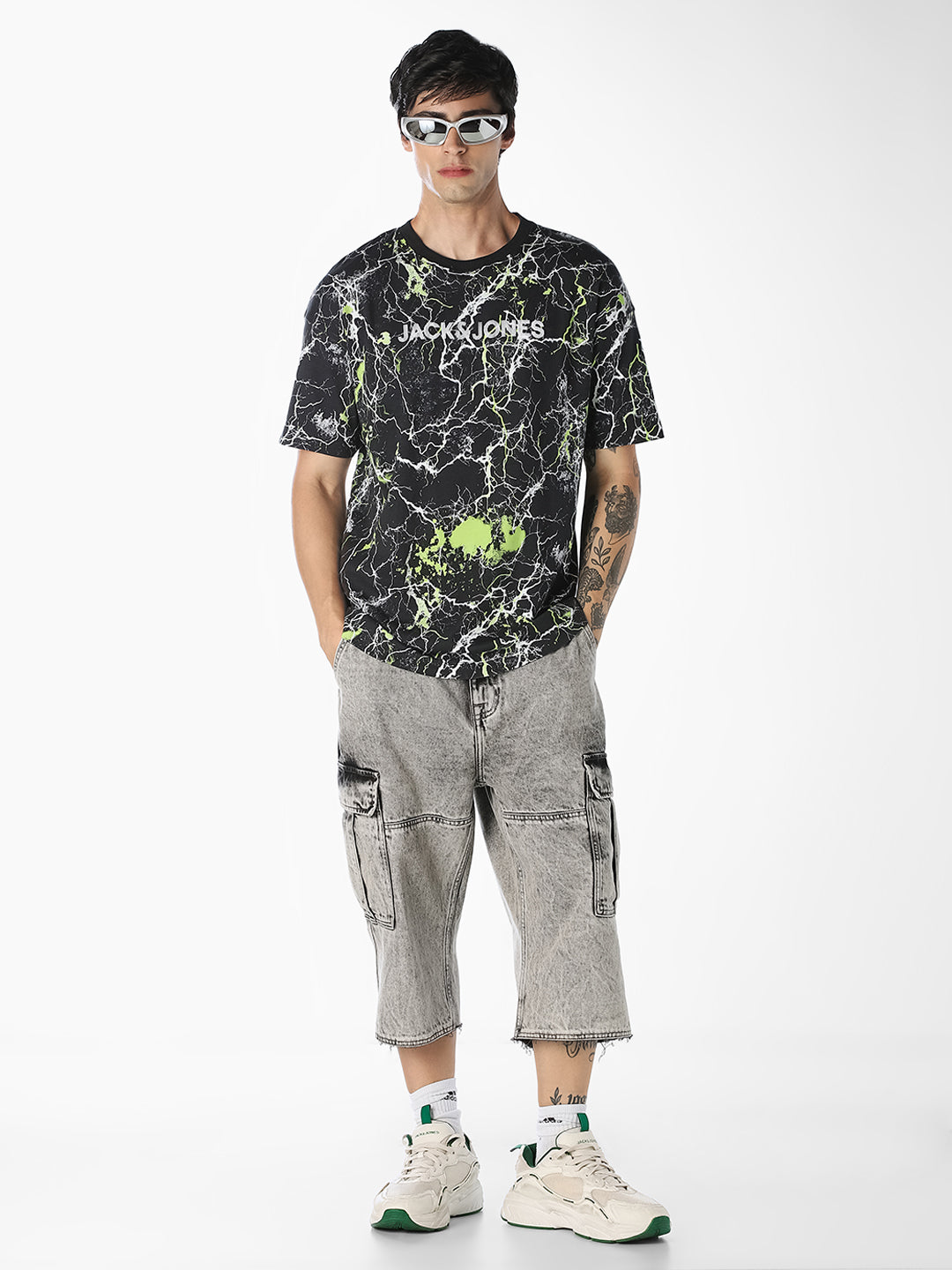 Black Marble Print Oversized T-Shirt