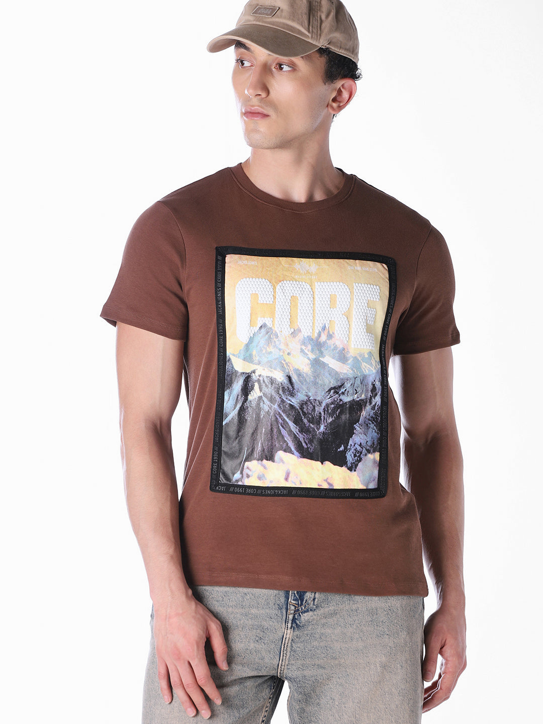 Brown Printed Regular Fit T-shirt