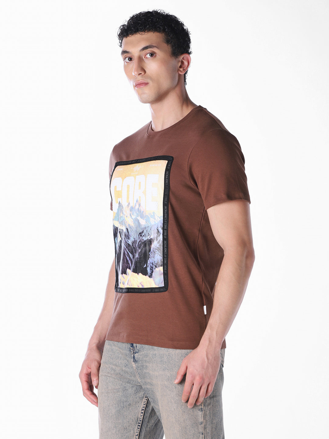 Brown Printed Regular Fit T-shirt