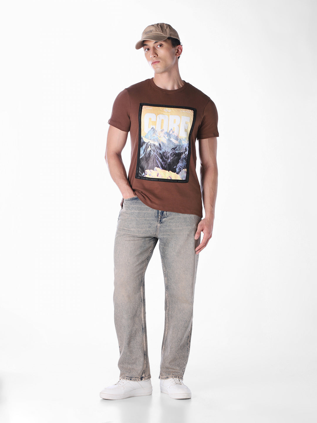 Brown Printed Regular Fit T-shirt