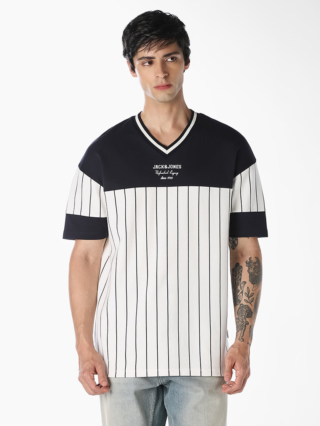 White Pinstripe Oversized T-Shirt
