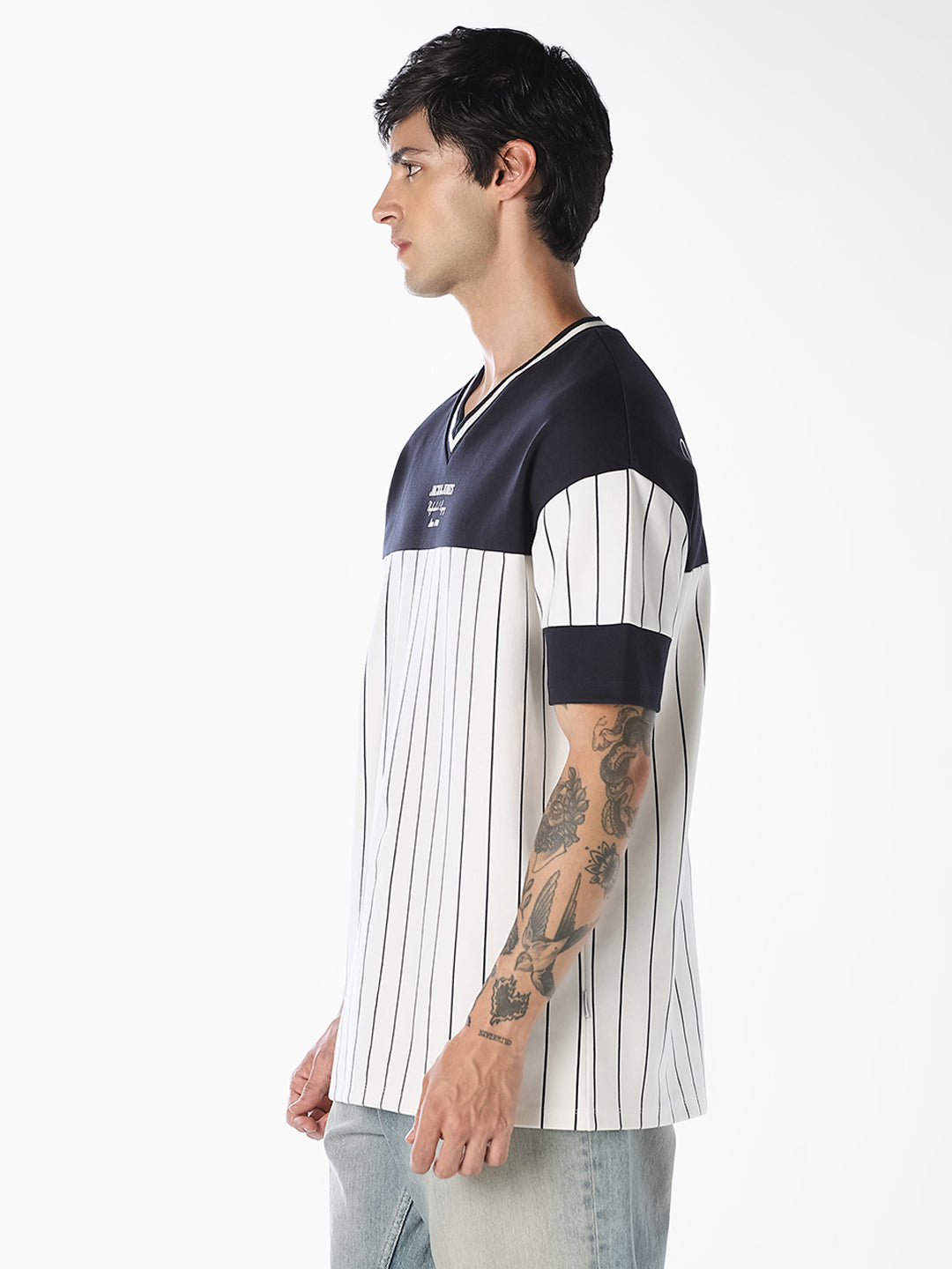 White Pinstripe Oversized T-Shirt