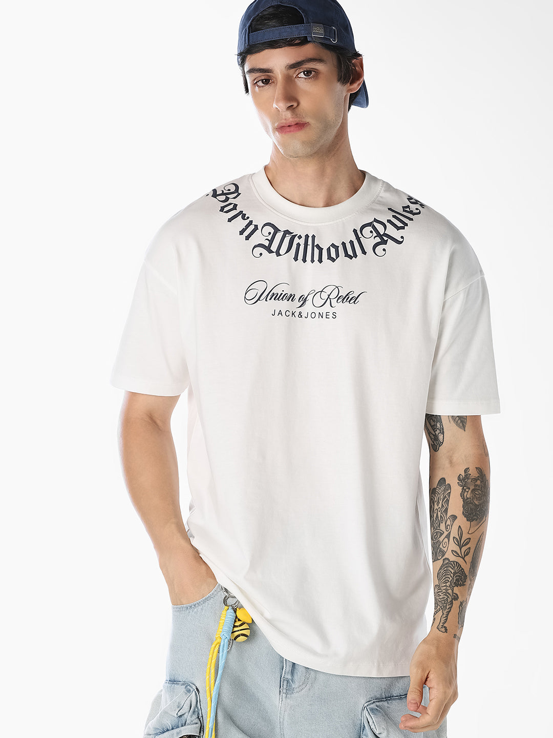 White Oversized Typography T-Shirt - S