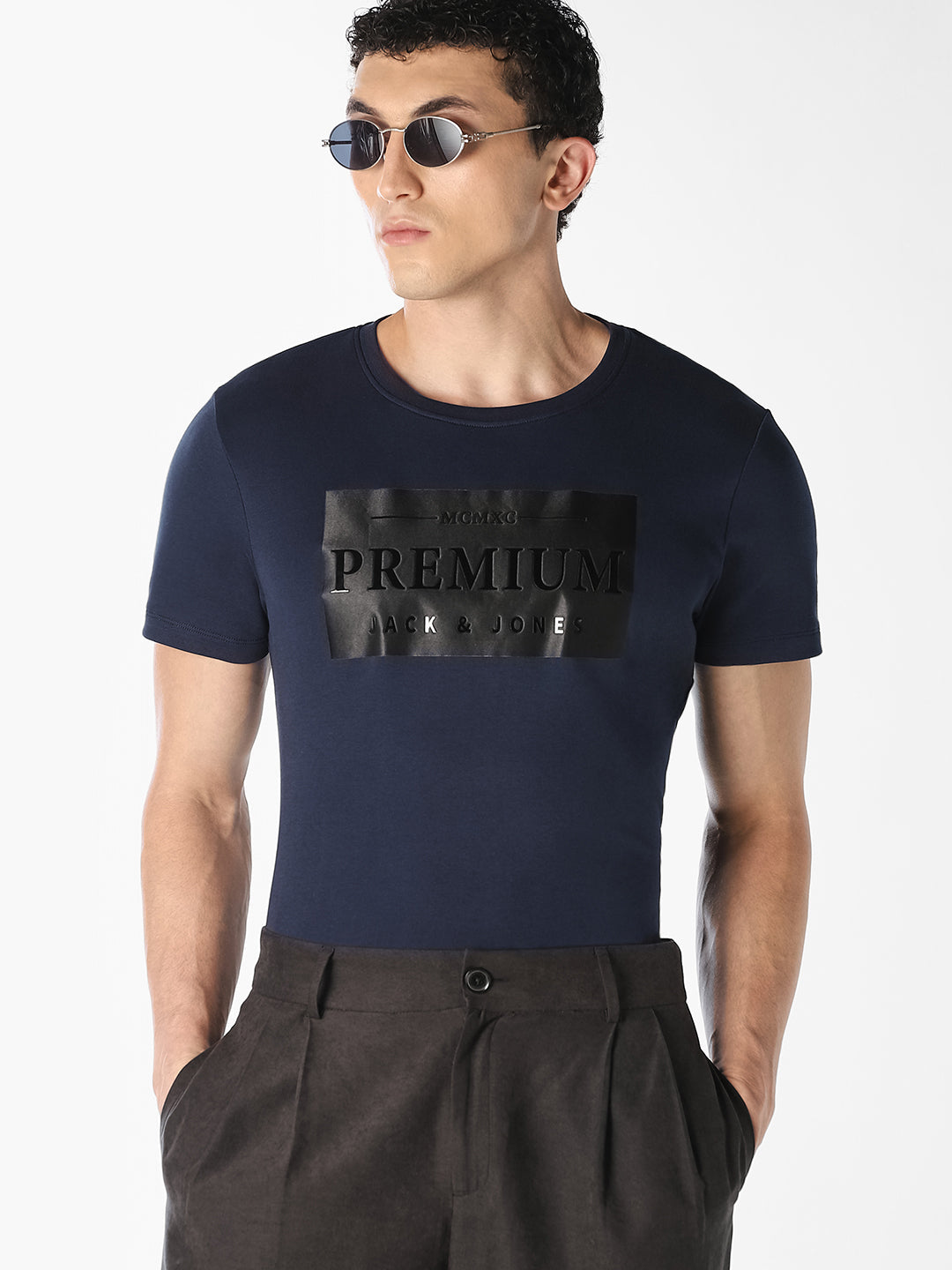 Navy Blue Logo Print T-Shirt