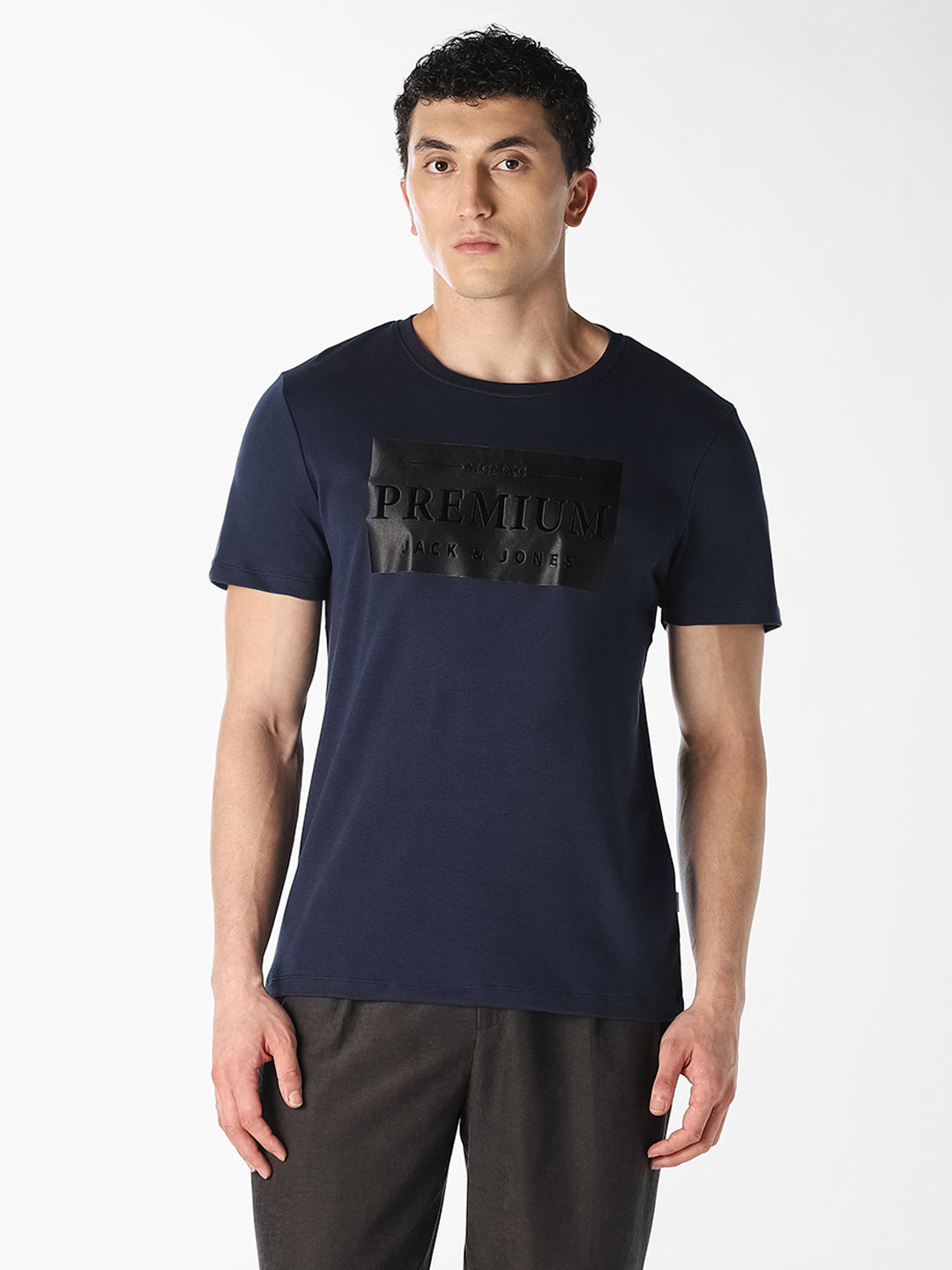 Navy Blue Logo Print T-Shirt
