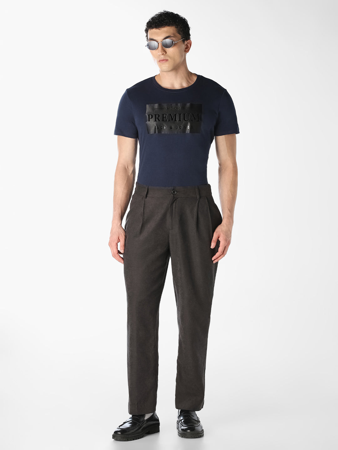 Navy Blue Logo Print T-Shirt