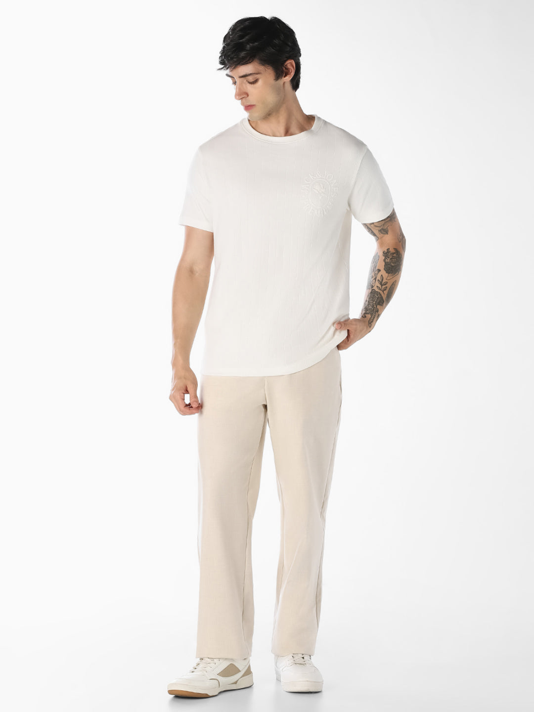 White Striped Cotton T-Shirt