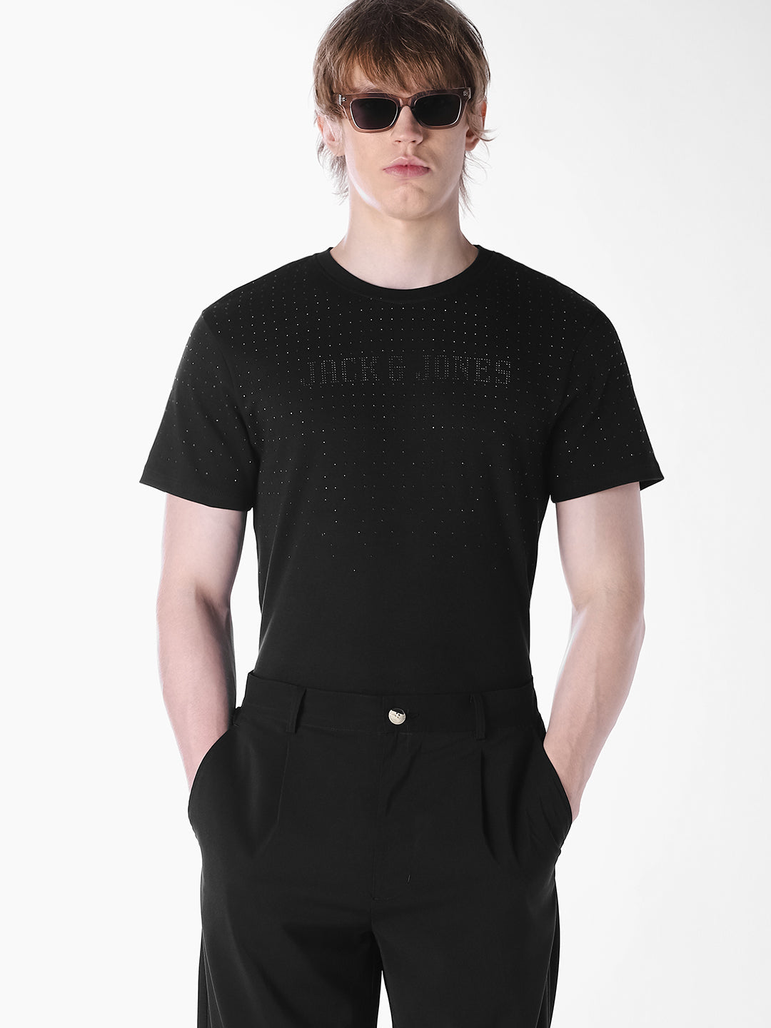 Black embellished Regular Fit T-shirt