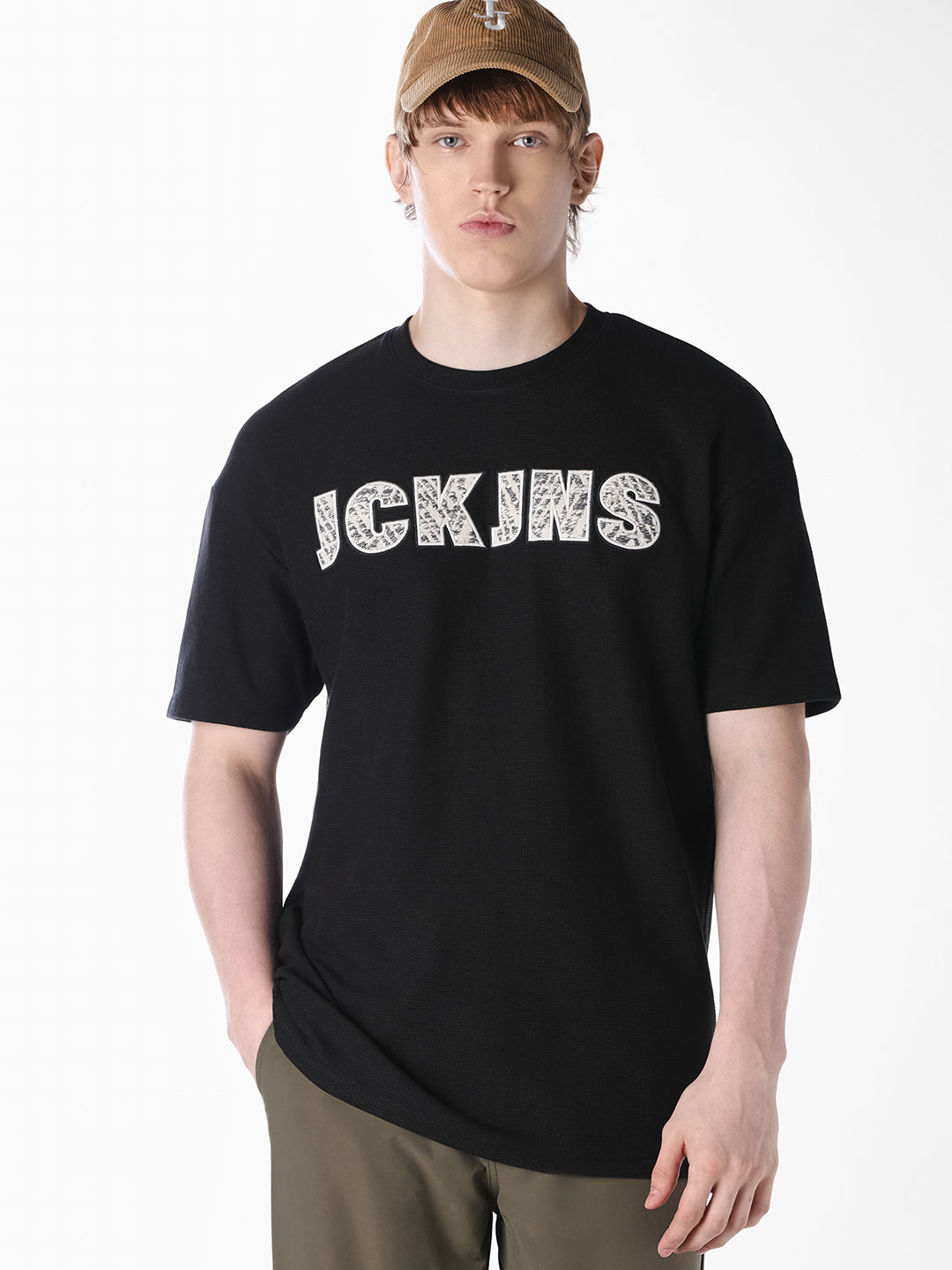 Black Applique Patchwork Oversized T-shirt