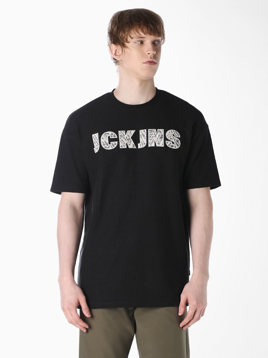 Black Applique Patchwork Oversized T-shirt