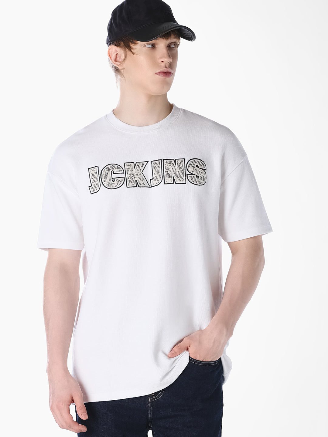 White Applique Patchwork Oversized T-shirt