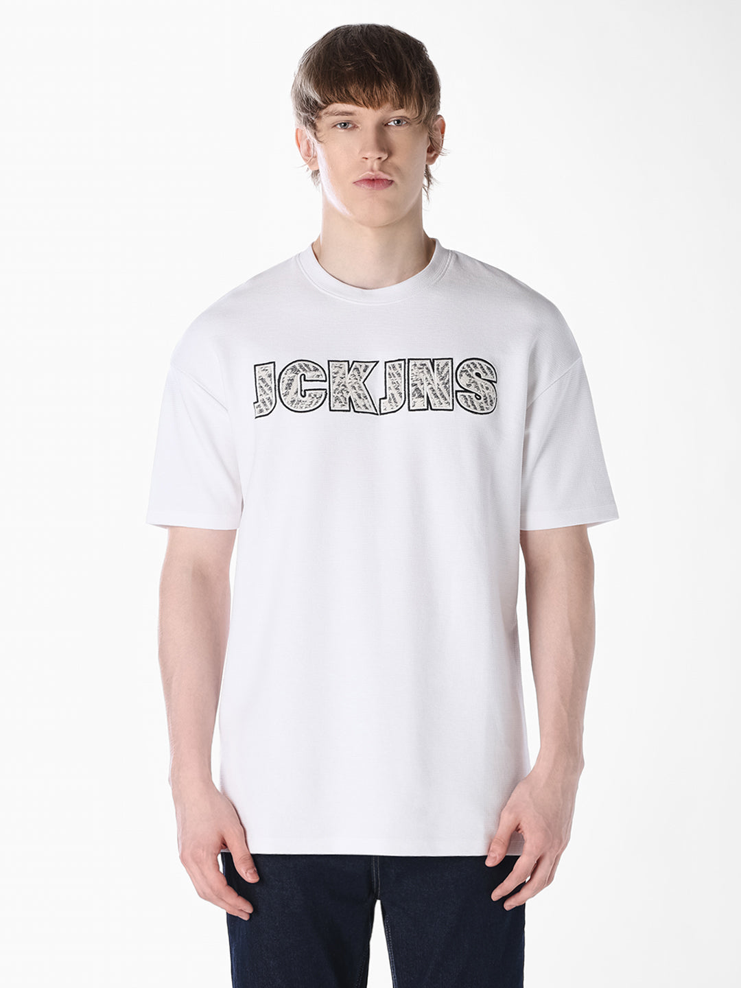 White Applique Patchwork Oversized T-shirt