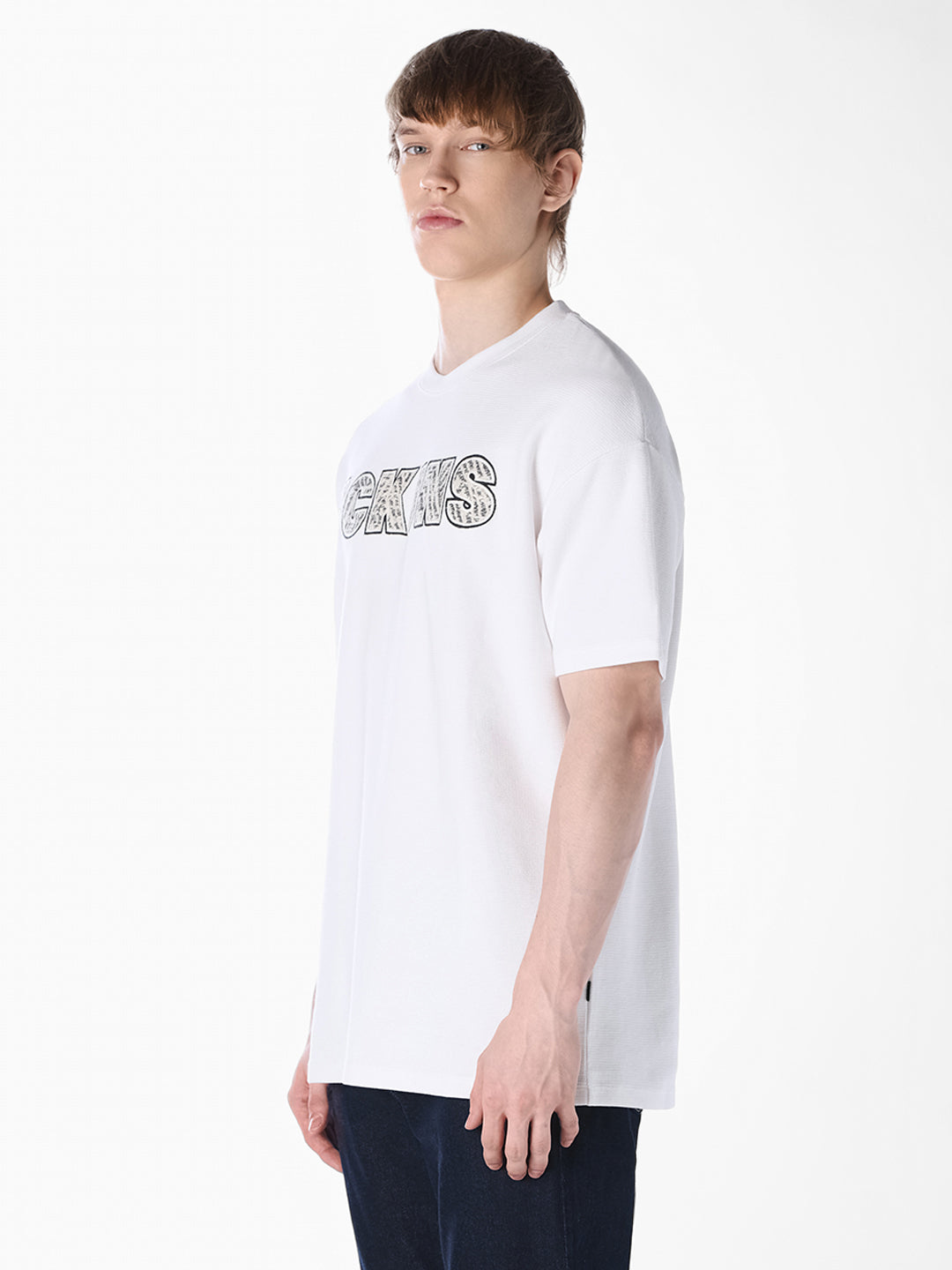White Applique Patchwork Oversized T-shirt