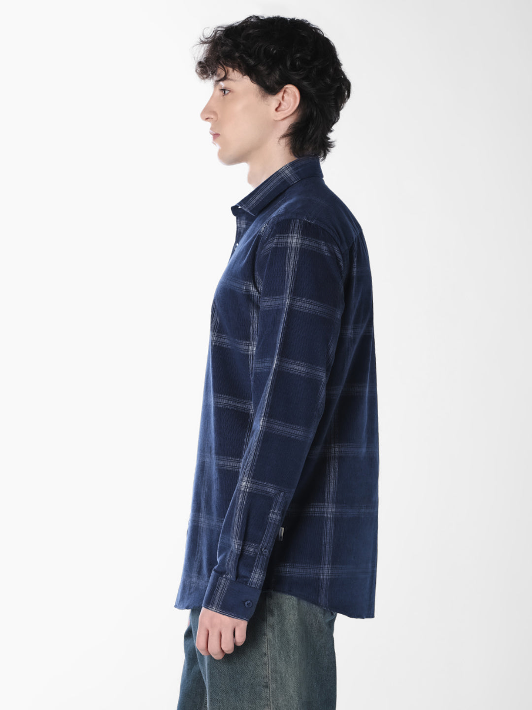 Dark Blue Check Cotton Shirt