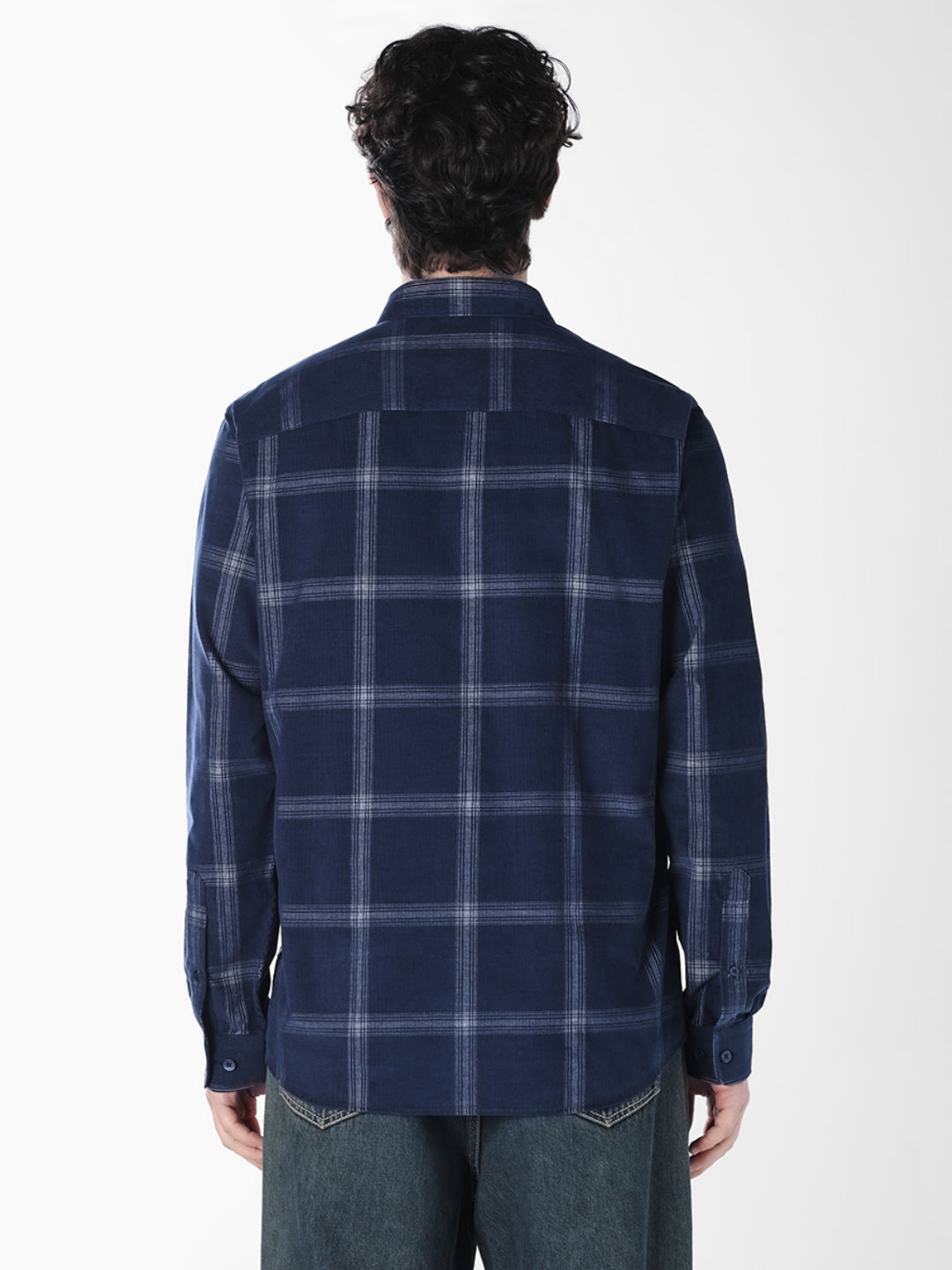 Dark Blue Check Cotton Shirt