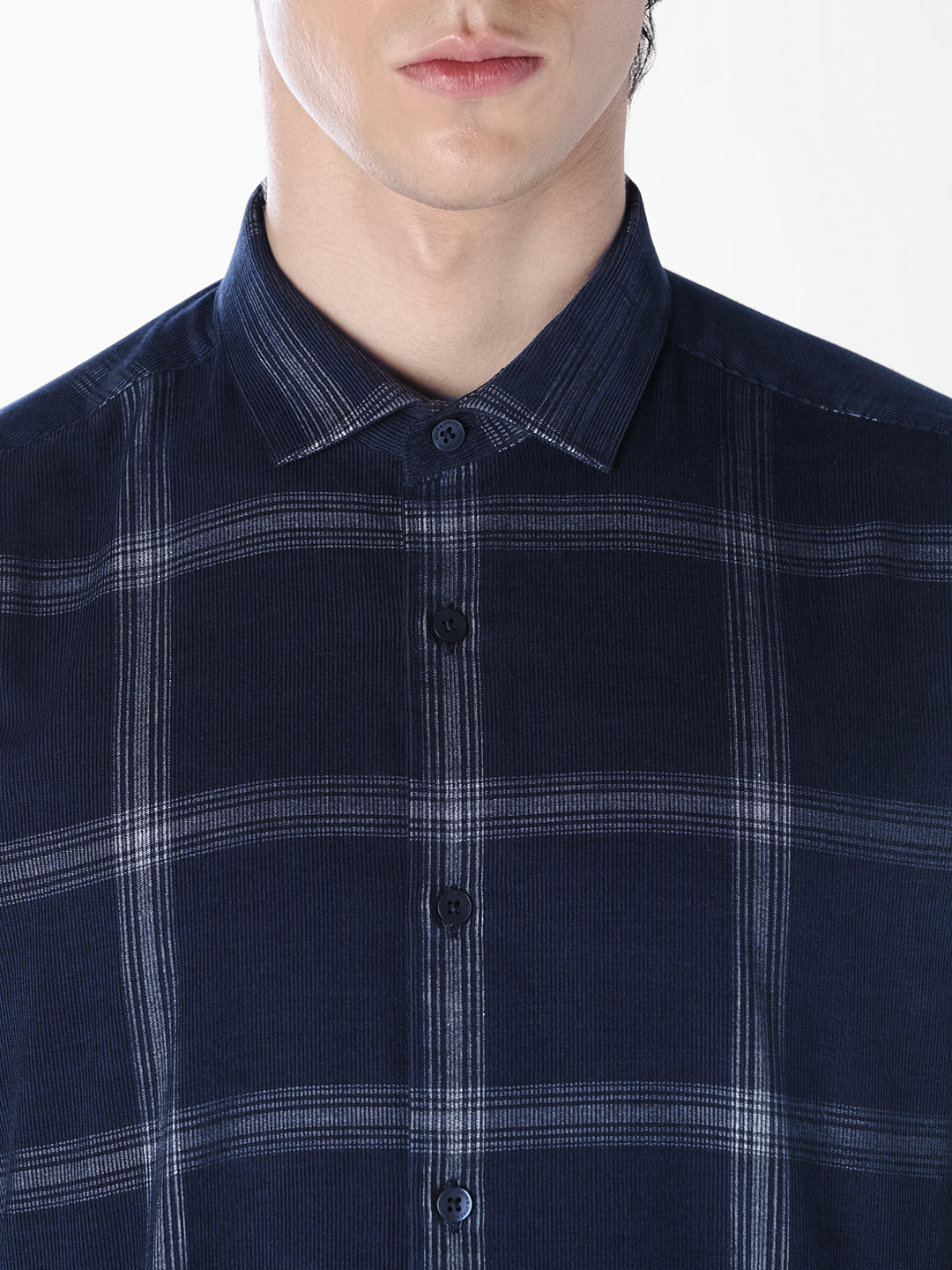 Dark Blue Check Cotton Shirt