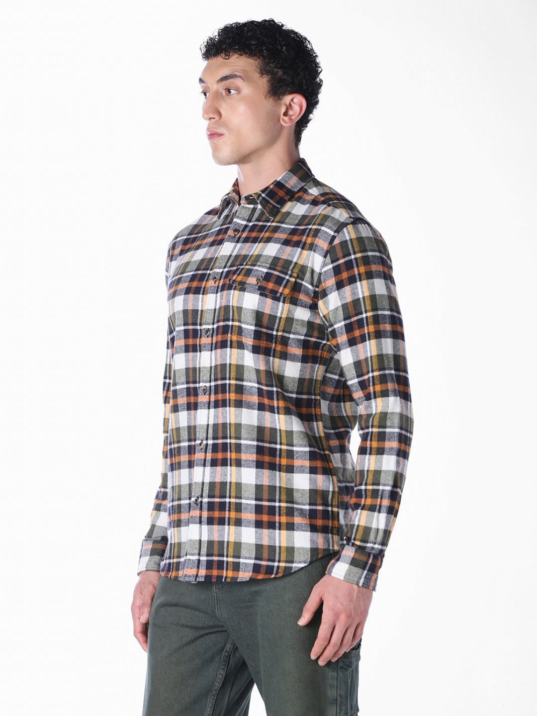 Olive Checked Regular Fit Shirt