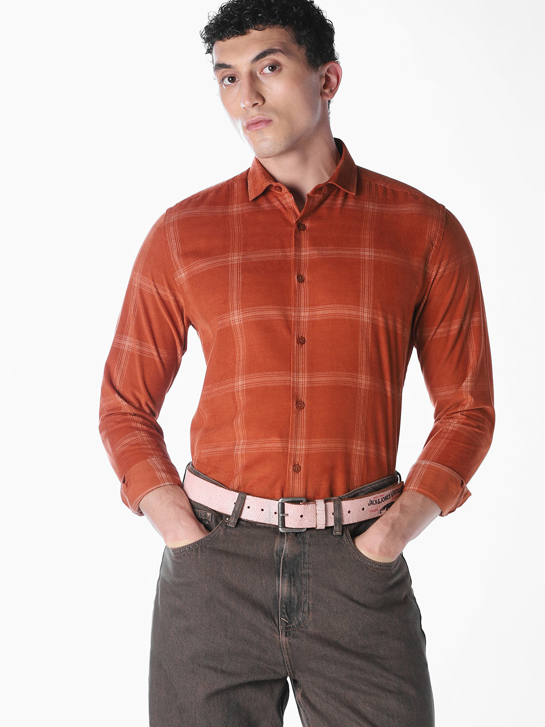 Brown Checked Regular Fit Shirt