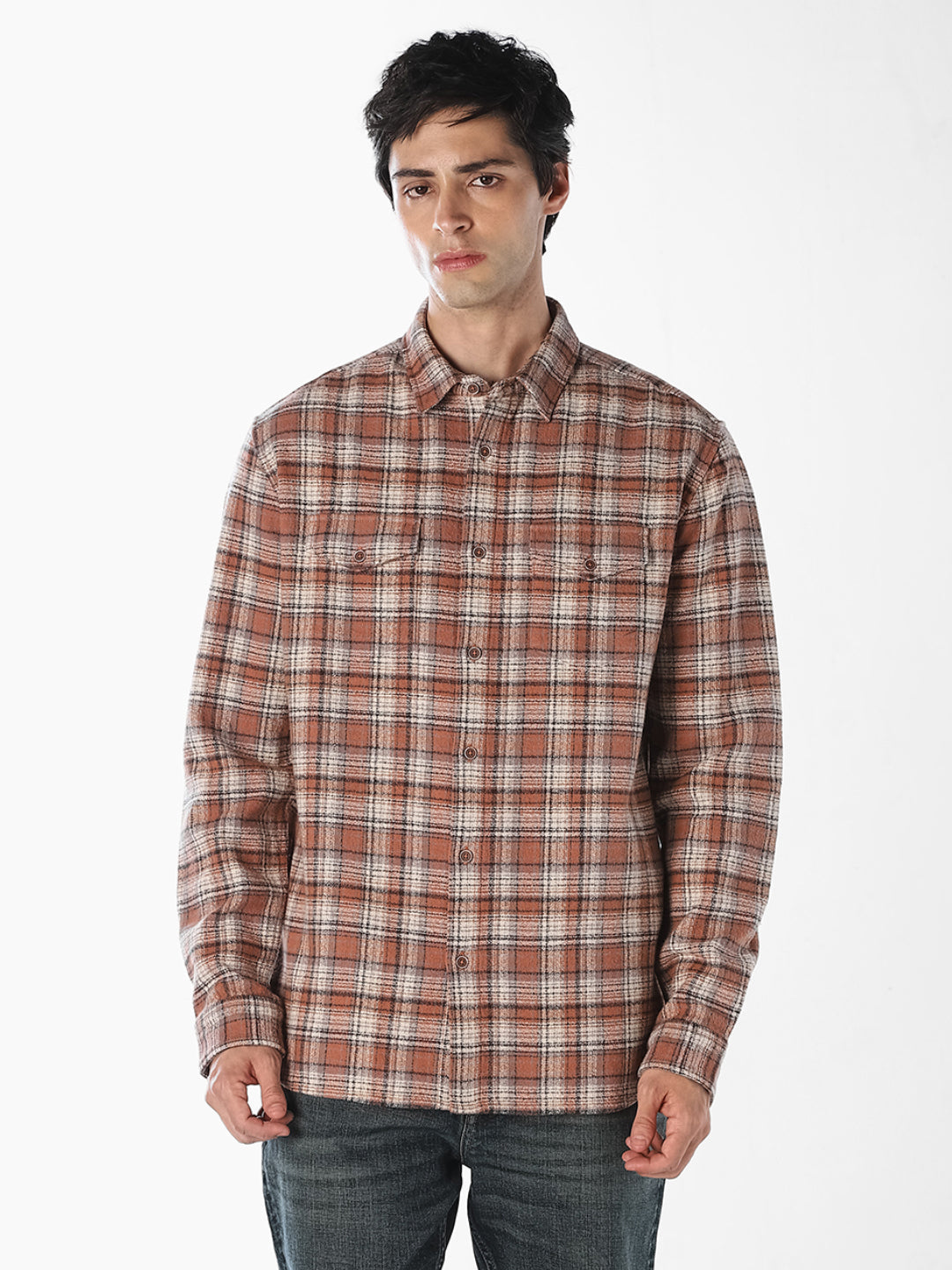 Brown Check Cotton Shirt