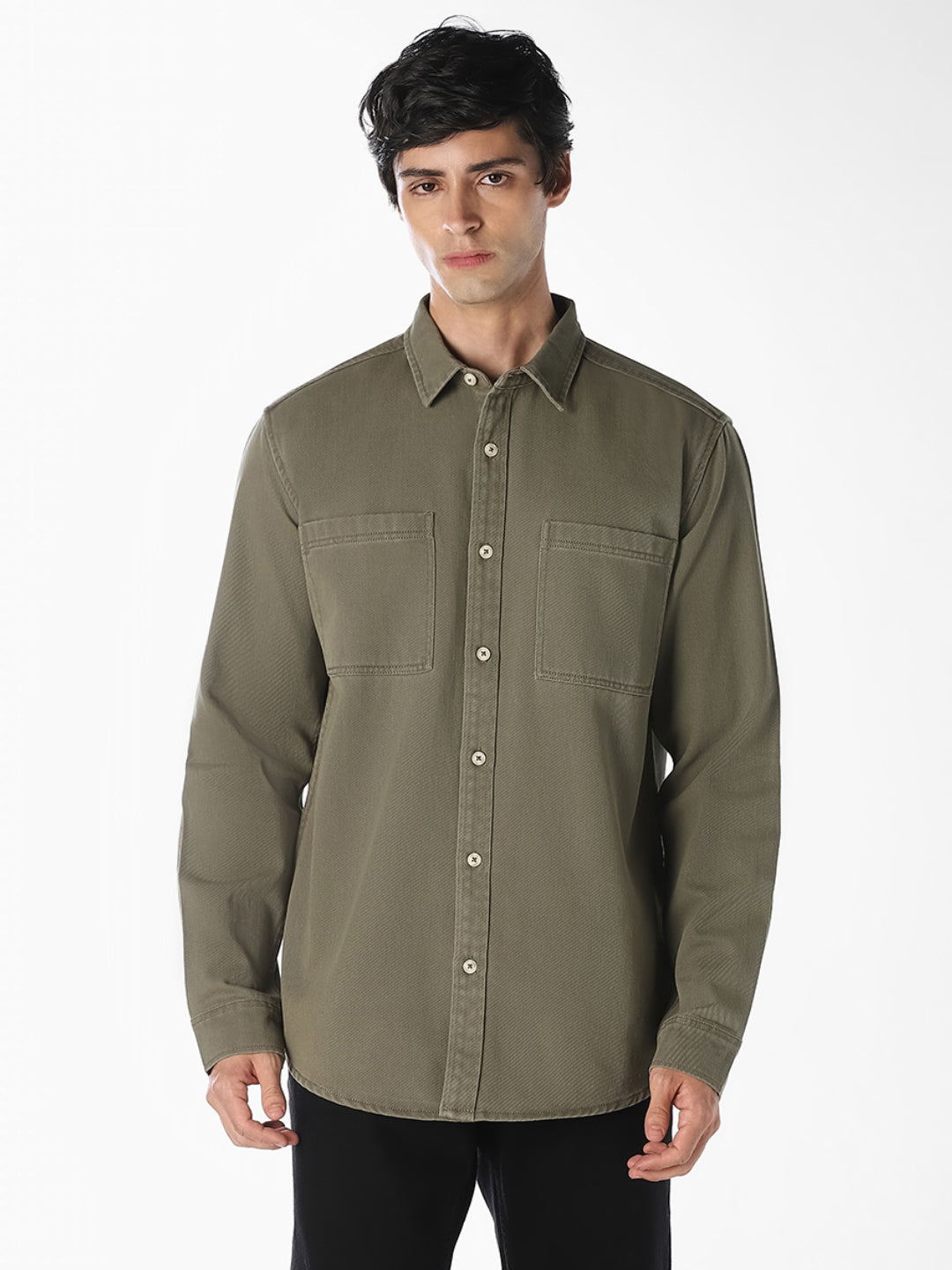 Green Twill Regular Fit Shirt