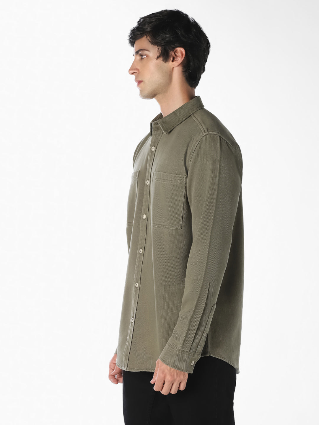 Green Twill Regular Fit Shirt