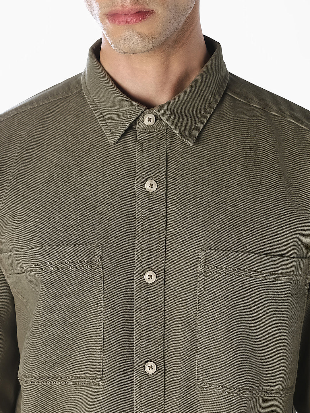 Green Twill Regular Fit Shirt