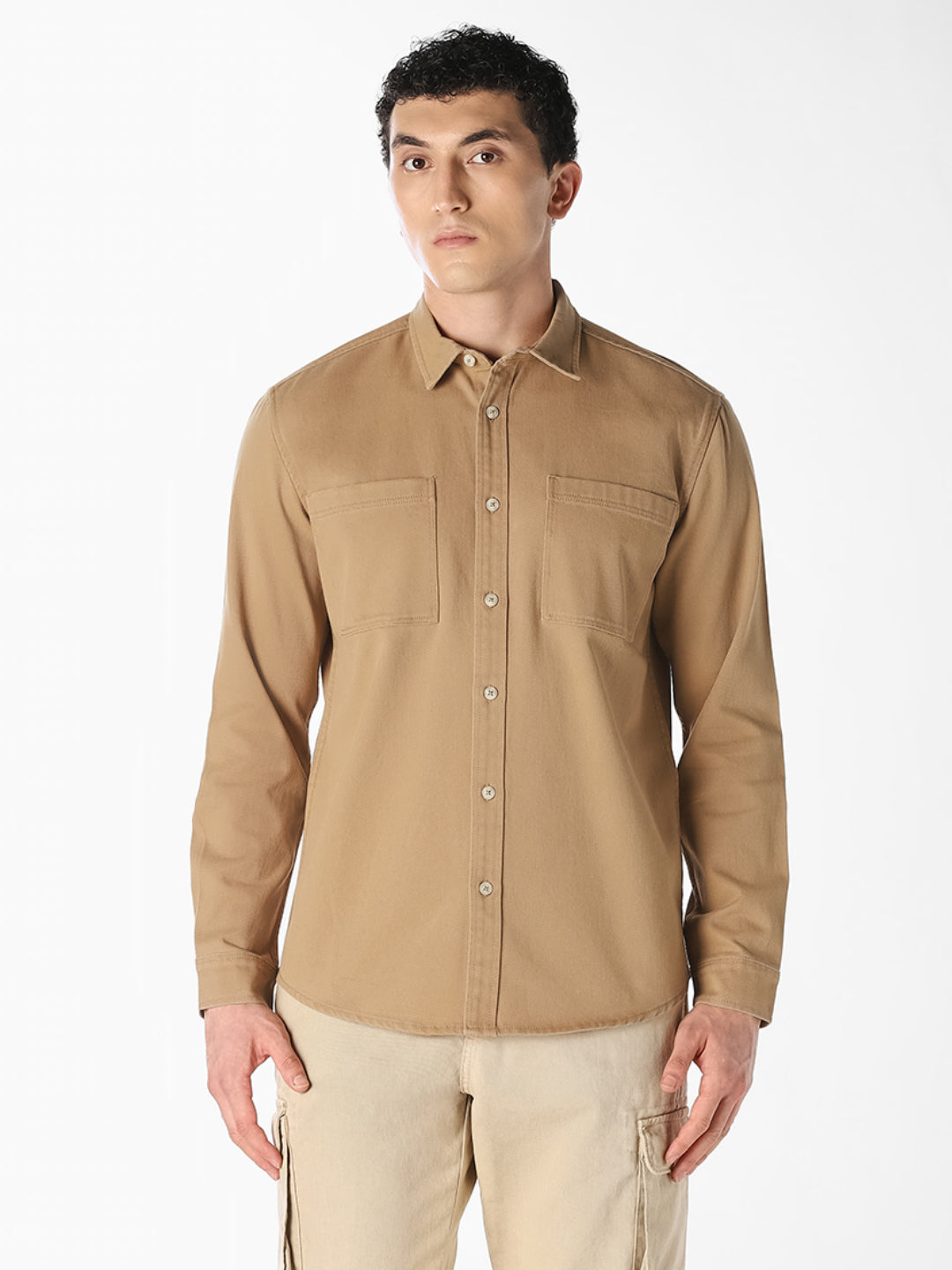 Brown Twill Regular Fit Shirt
