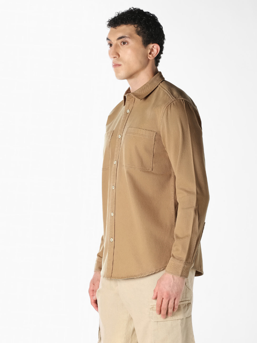 Brown Twill Regular Fit Shirt