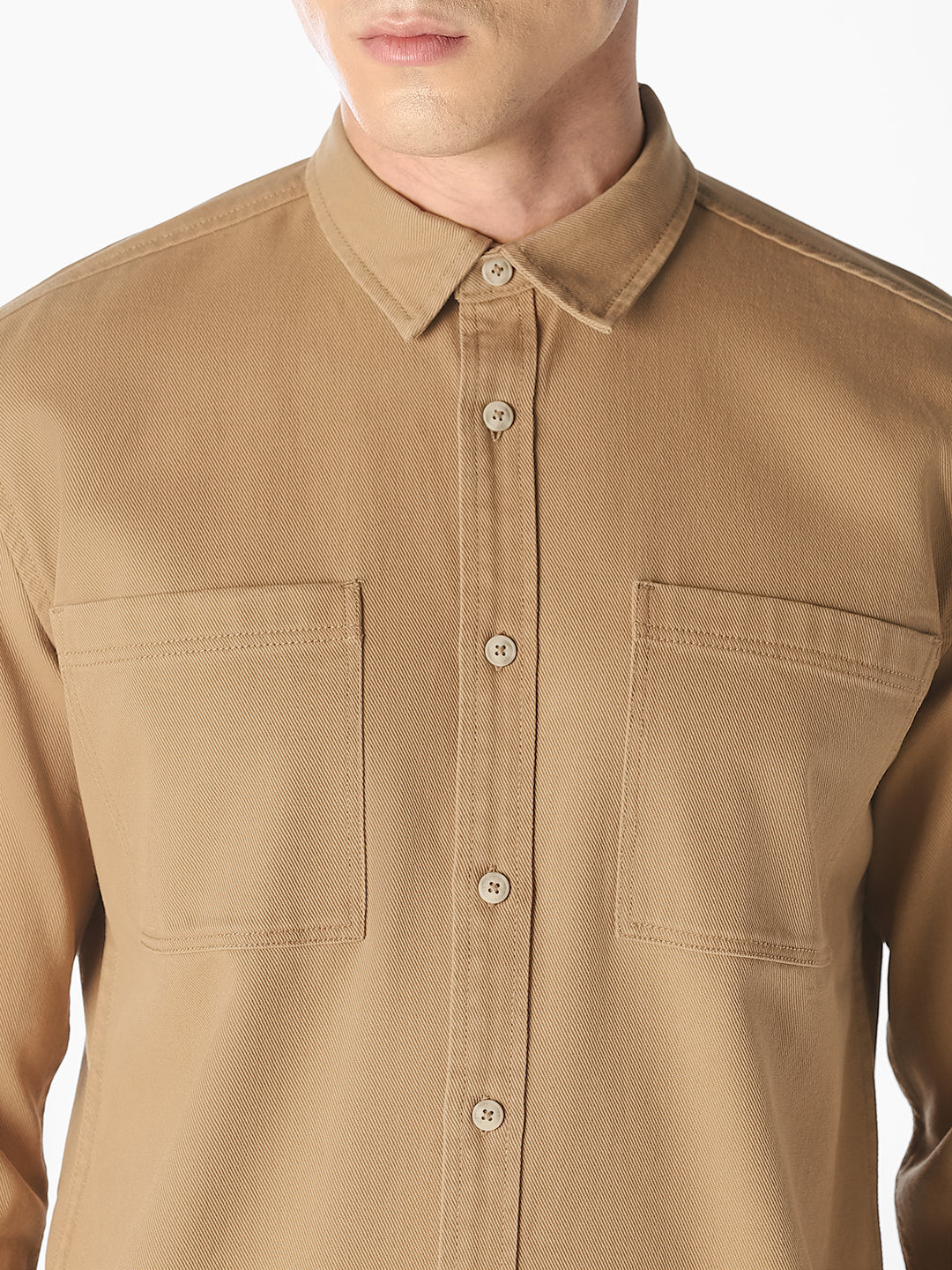 Brown Twill Regular Fit Shirt