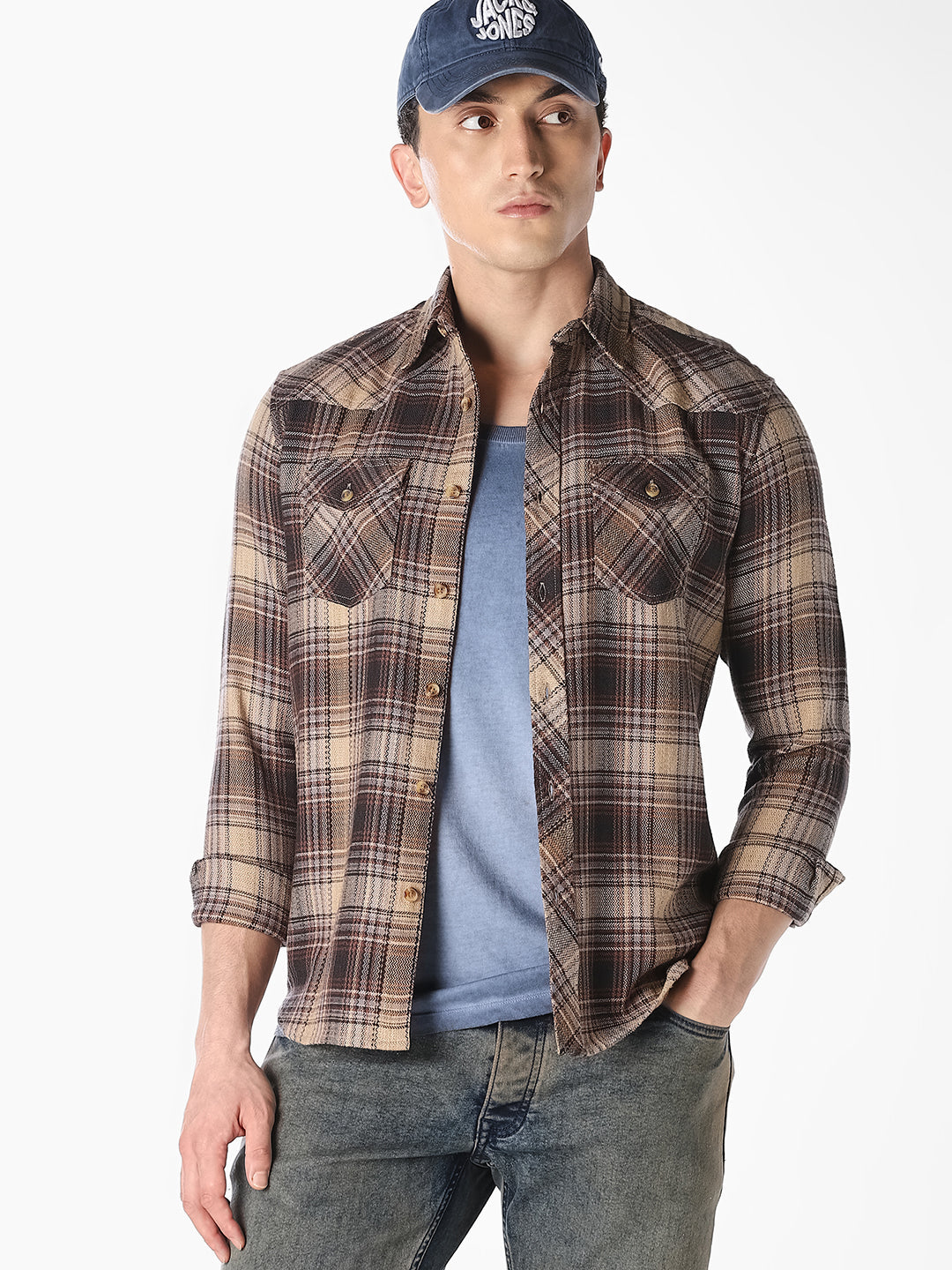 Brown Checked Flannel Shirt