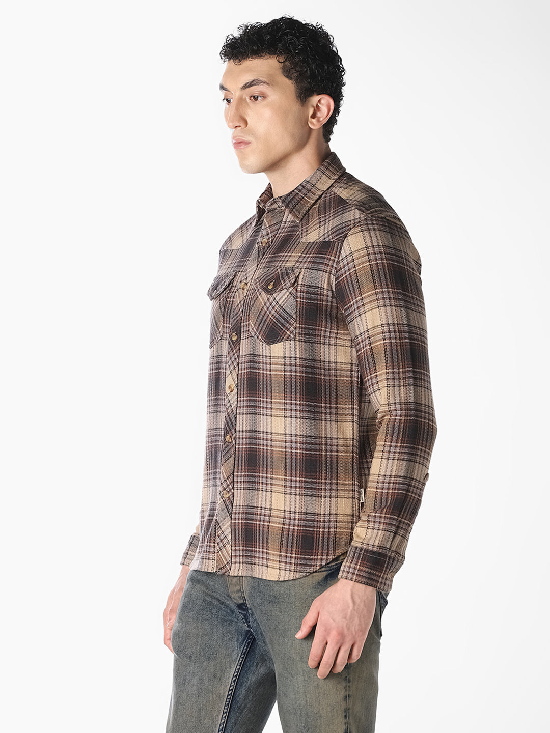Brown Checked Flannel Shirt