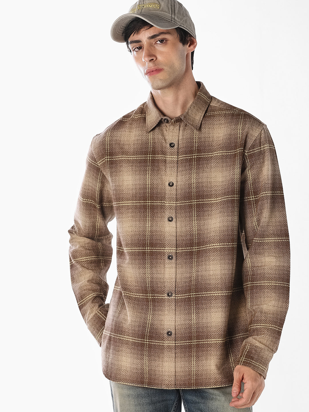 Brown Check Cotton Shirt