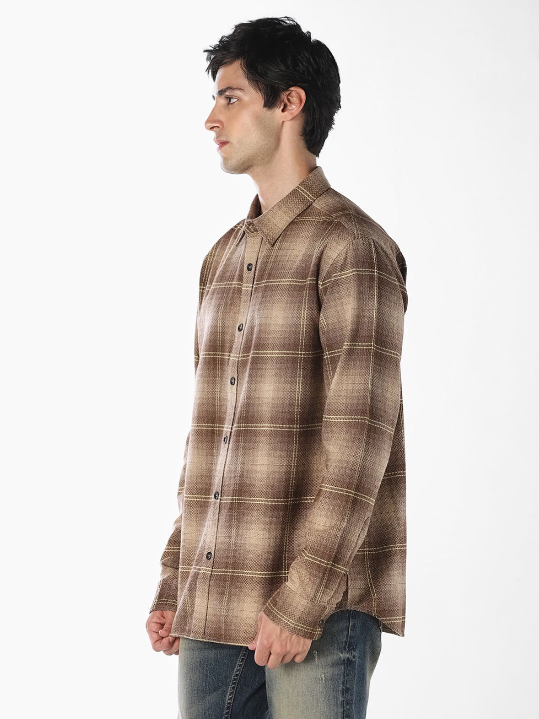 Brown Check Cotton Shirt