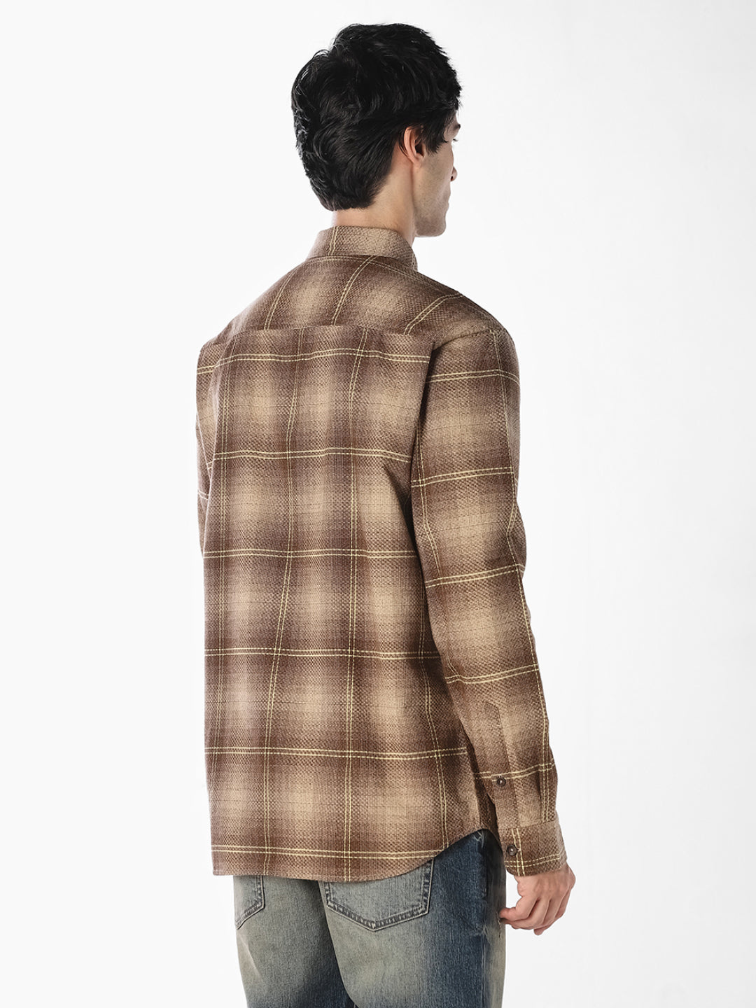 Brown Check Cotton Shirt