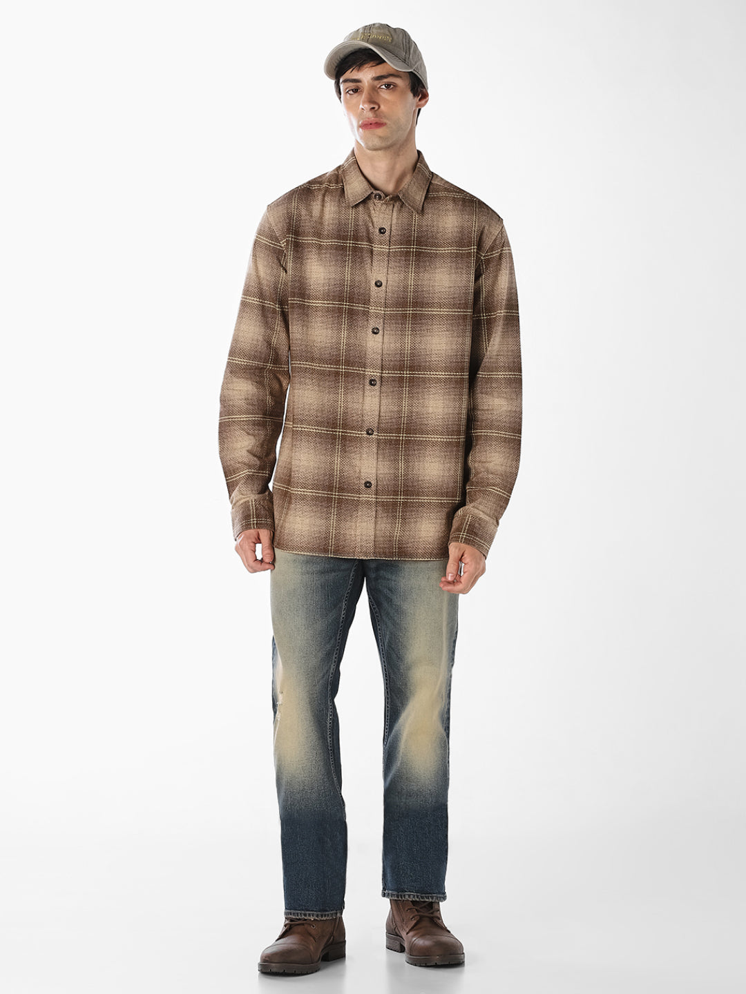Brown Check Cotton Shirt