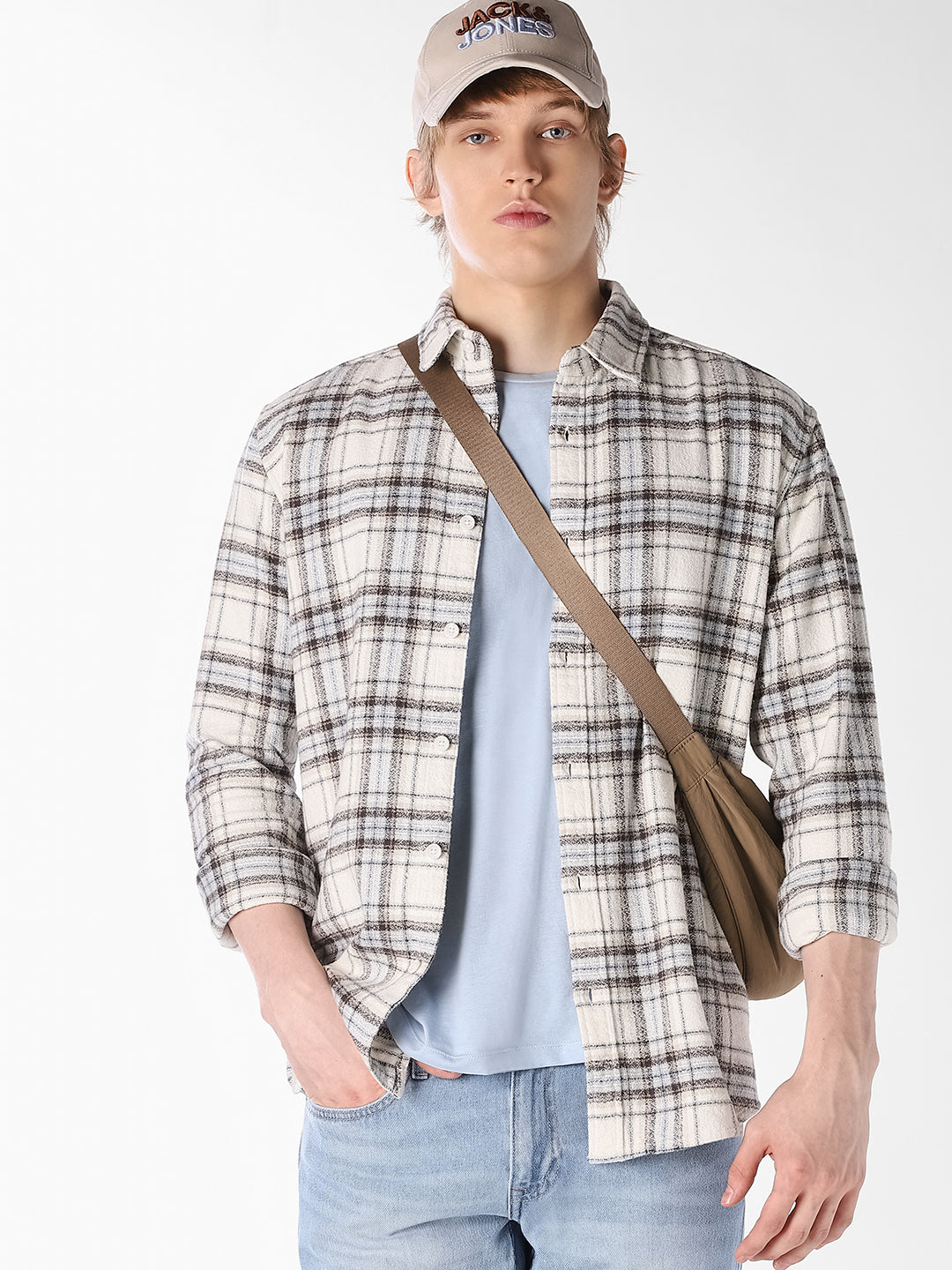 White Plaid Cotton Shirt - S