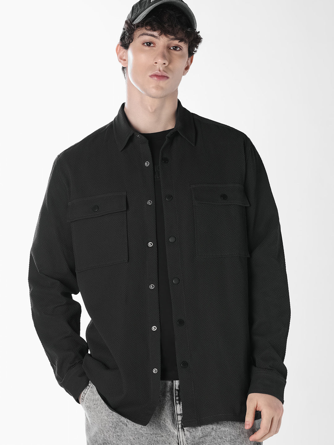 Black Utility Flap Pocket Shirt