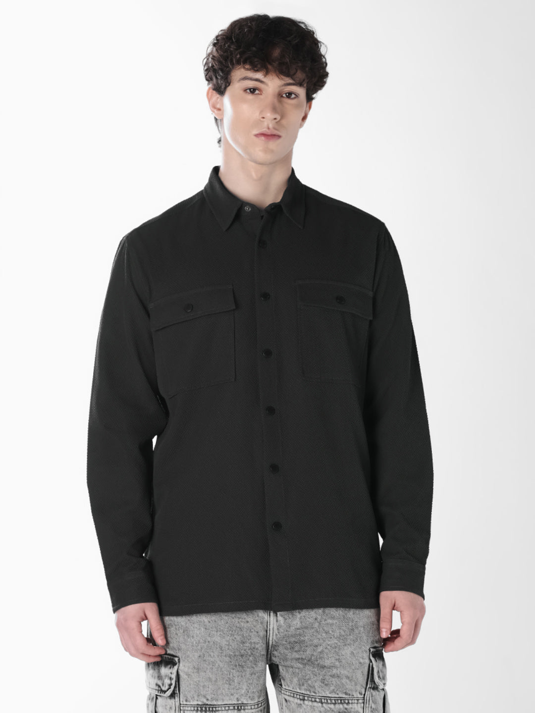 Black Utility Flap Pocket Shirt