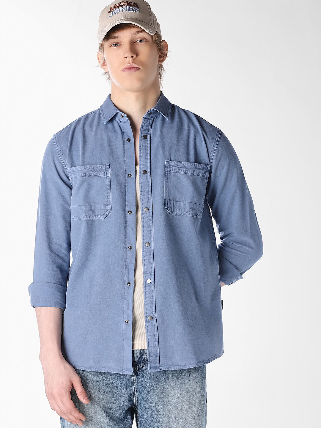 Blue Cotton Full Sleeves Shirt - S