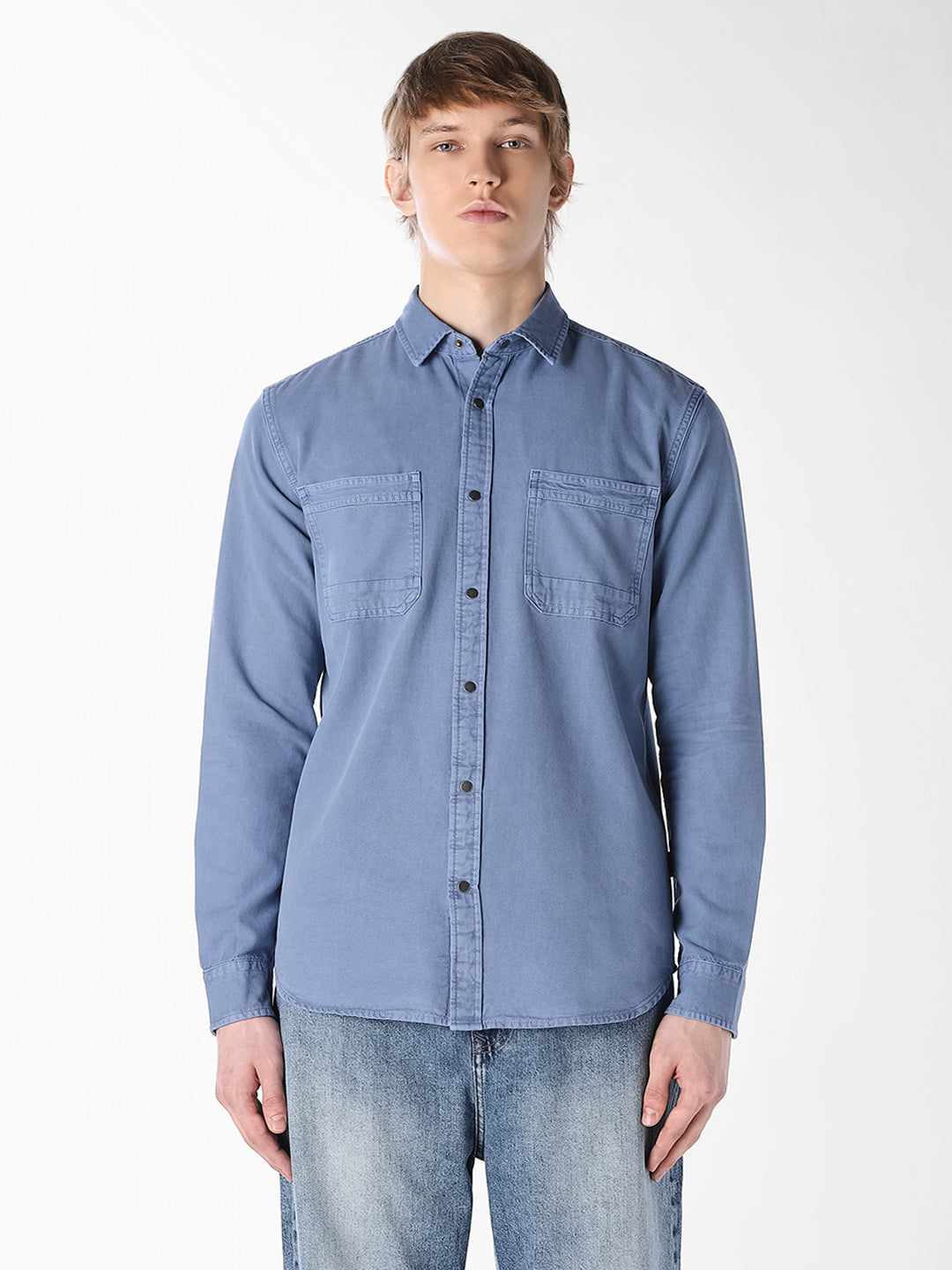 Blue Cotton Full Sleeves Shirt