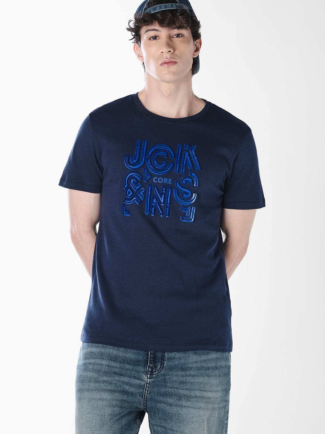 Blue Logo Print Cotton T-shirt