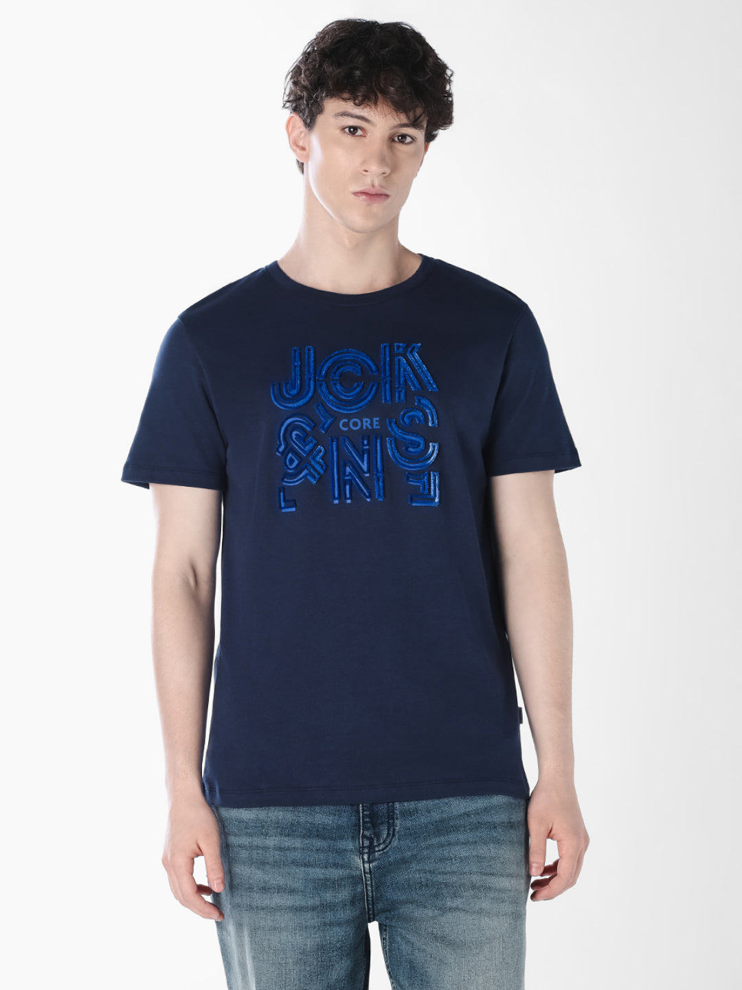 Blue Logo Print Cotton T-shirt