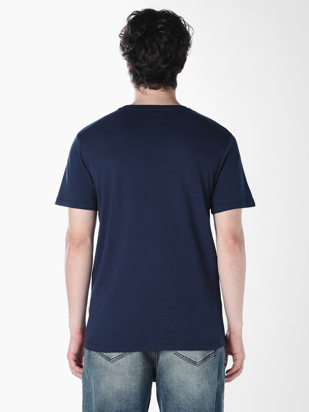 Blue Logo Print Cotton T-shirt