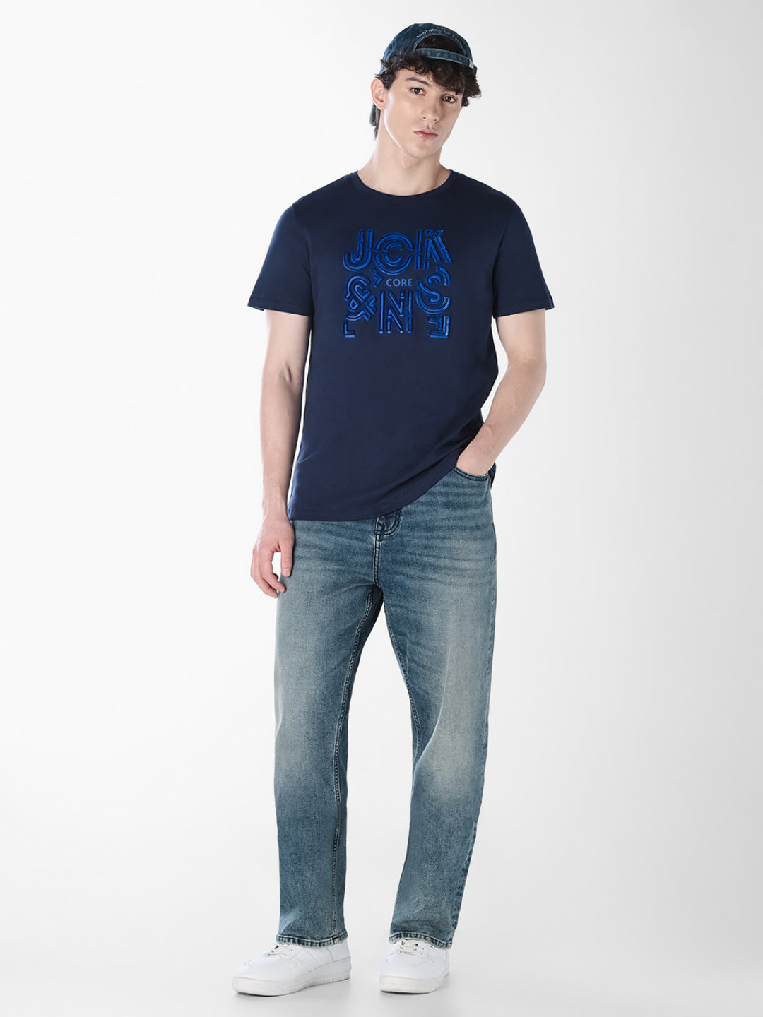Blue Logo Print Cotton T-shirt