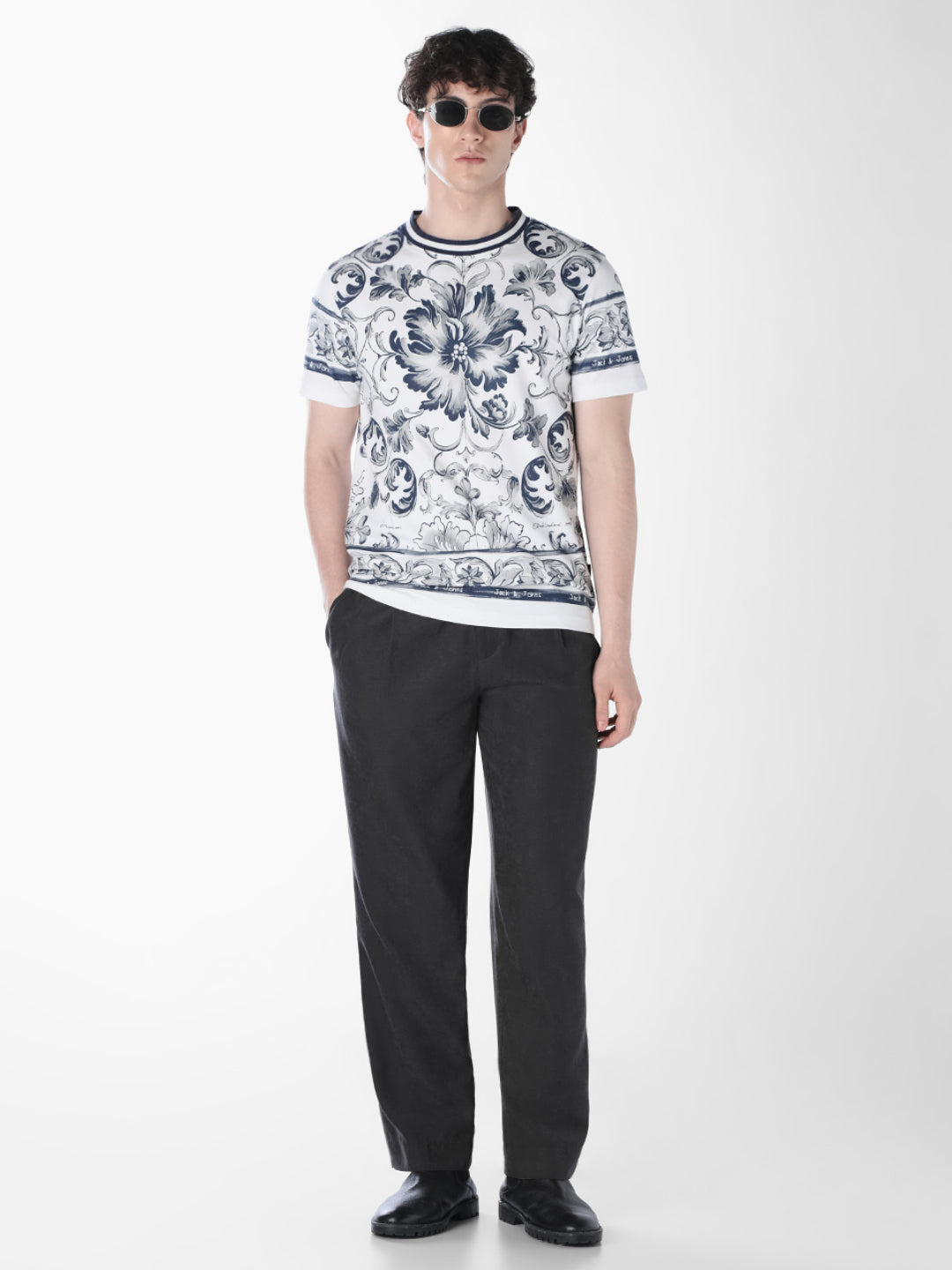 White Printed Crew Neck T-shirt