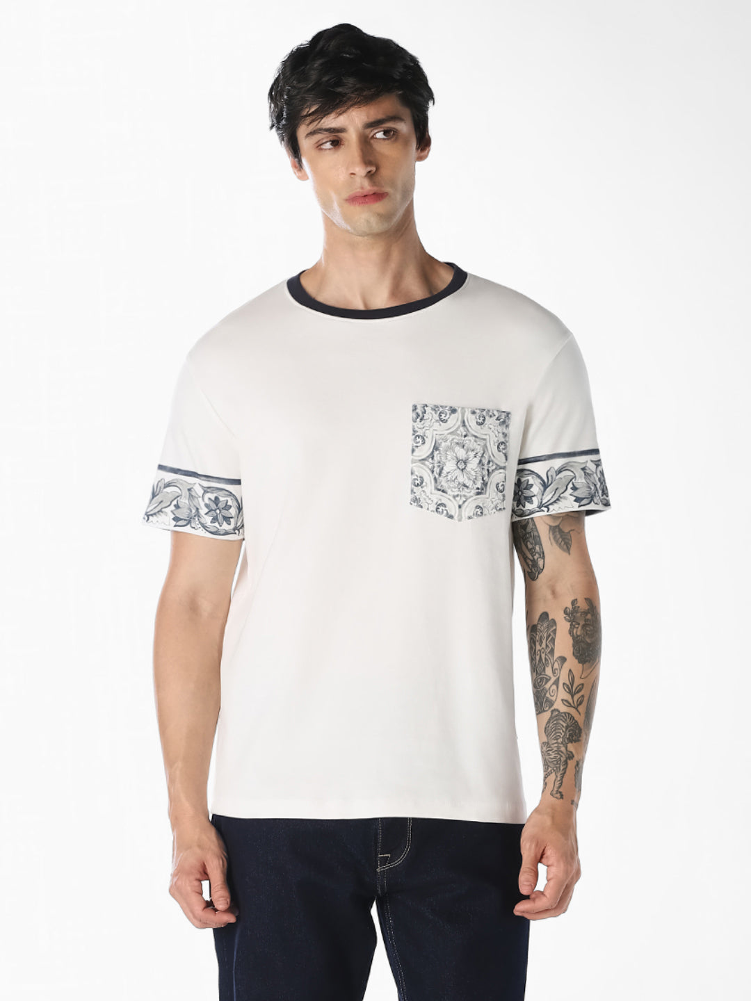 White Printed Pocket T-Shirt