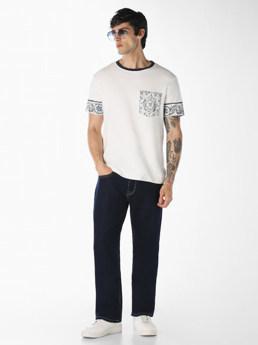 White Printed Pocket T-Shirt
