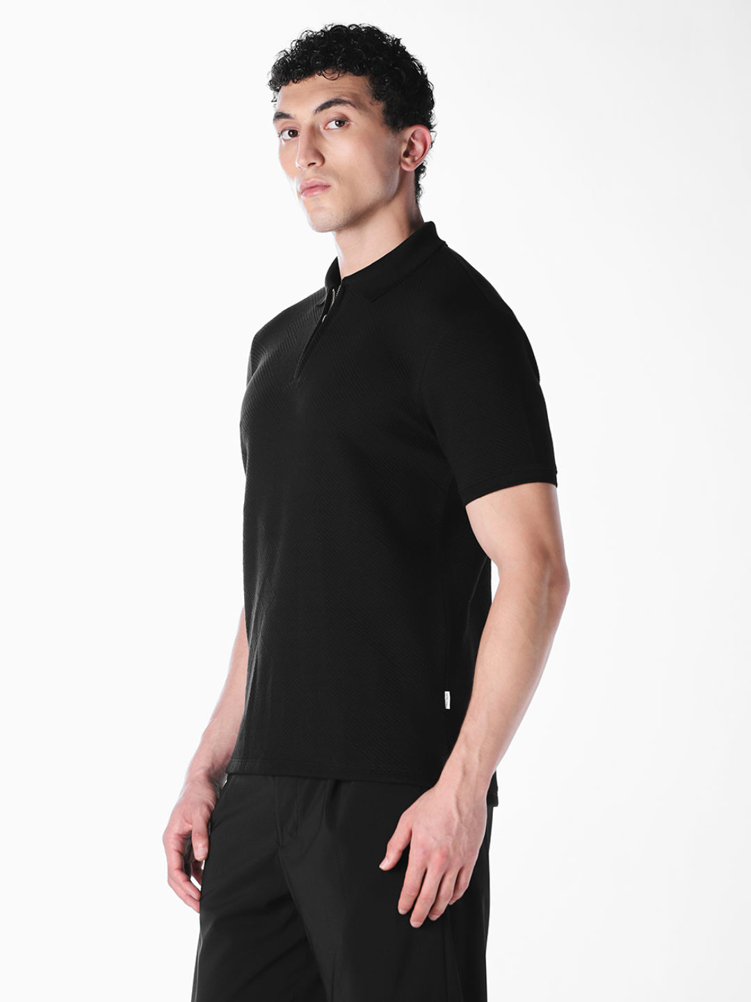 Black Jacquard Regular Fit polos