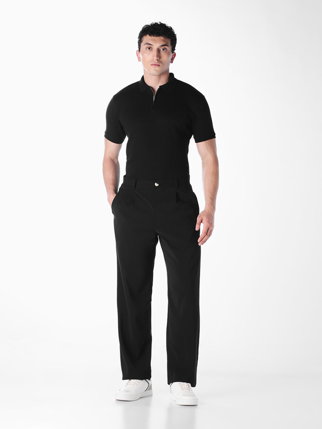 Black Jacquard Regular Fit polos